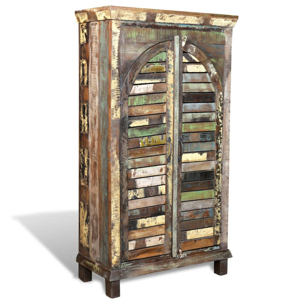 Bookshelf Reclaimed Wood Multicolored with 3 Shelves & 2 Doors