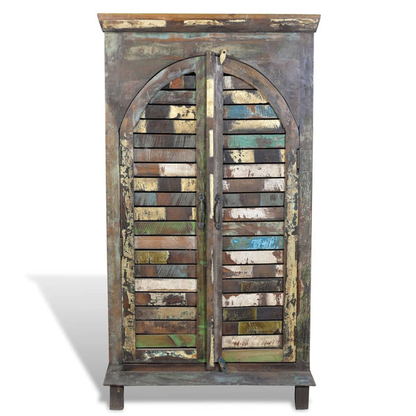 Bookshelf Reclaimed Wood Multicolored with 3 Shelves & 2 Doors