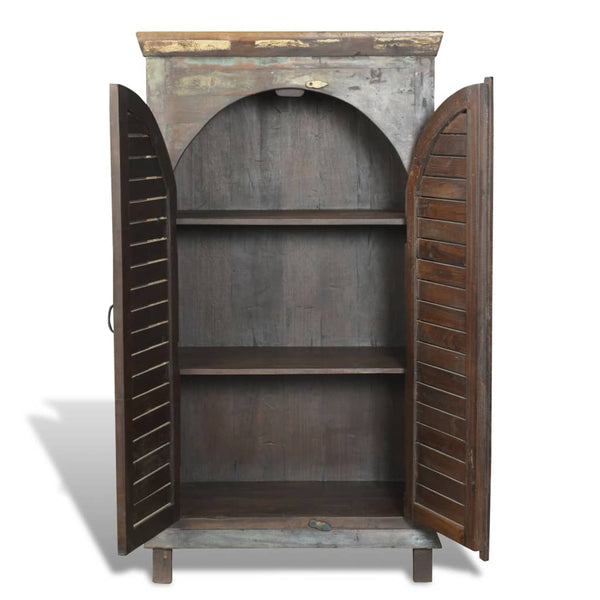 Bookshelf Reclaimed Wood Multicolored with 3 Shelves & 2 Doors