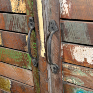 Bookshelf Reclaimed Wood Multicolored with 3 Shelves & 2 Doors