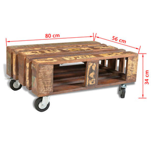 vidaXL Coffee Table with 4 Wheels Reclaimed Wood