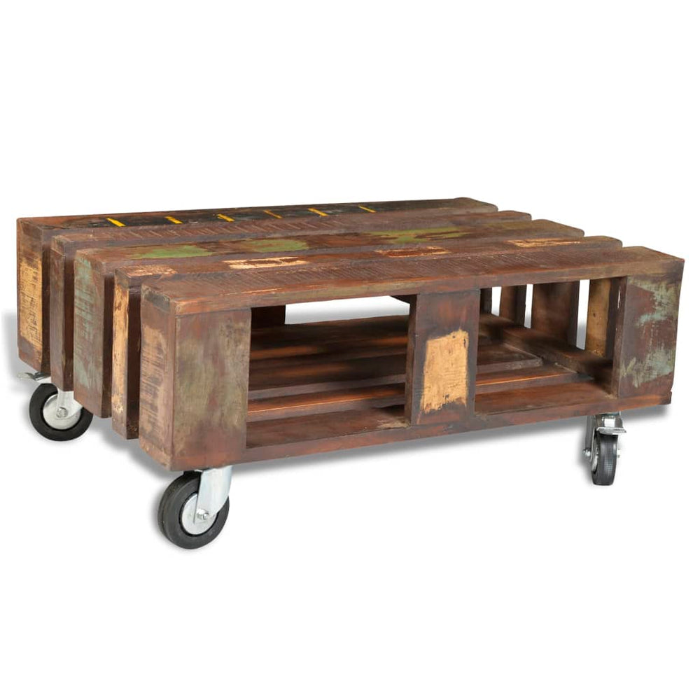 vidaXL Coffee Table with 4 Wheels Reclaimed Wood
