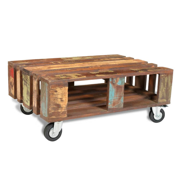 vidaXL Coffee Table with 4 Wheels Reclaimed Wood