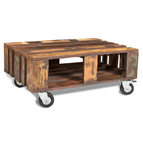 vidaXL Coffee Table with 4 Wheels Reclaimed Wood