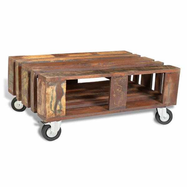 vidaXL Coffee Table with 4 Wheels Reclaimed Wood