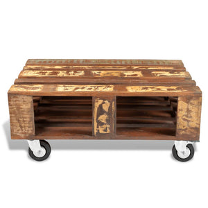 vidaXL Coffee Table with 4 Wheels Reclaimed Wood