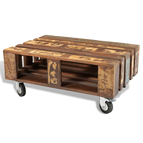 vidaXL Coffee Table with 4 Wheels Reclaimed Wood