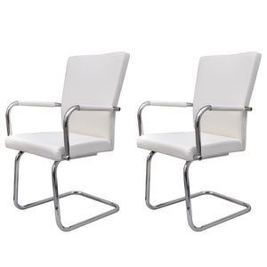 vidaXL Cantilever Chairs 2 pcs White Artificial Leather