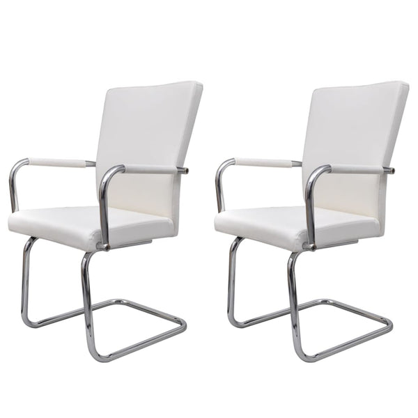 vidaXL Cantilever Chairs 2 pcs White Artificial Leather