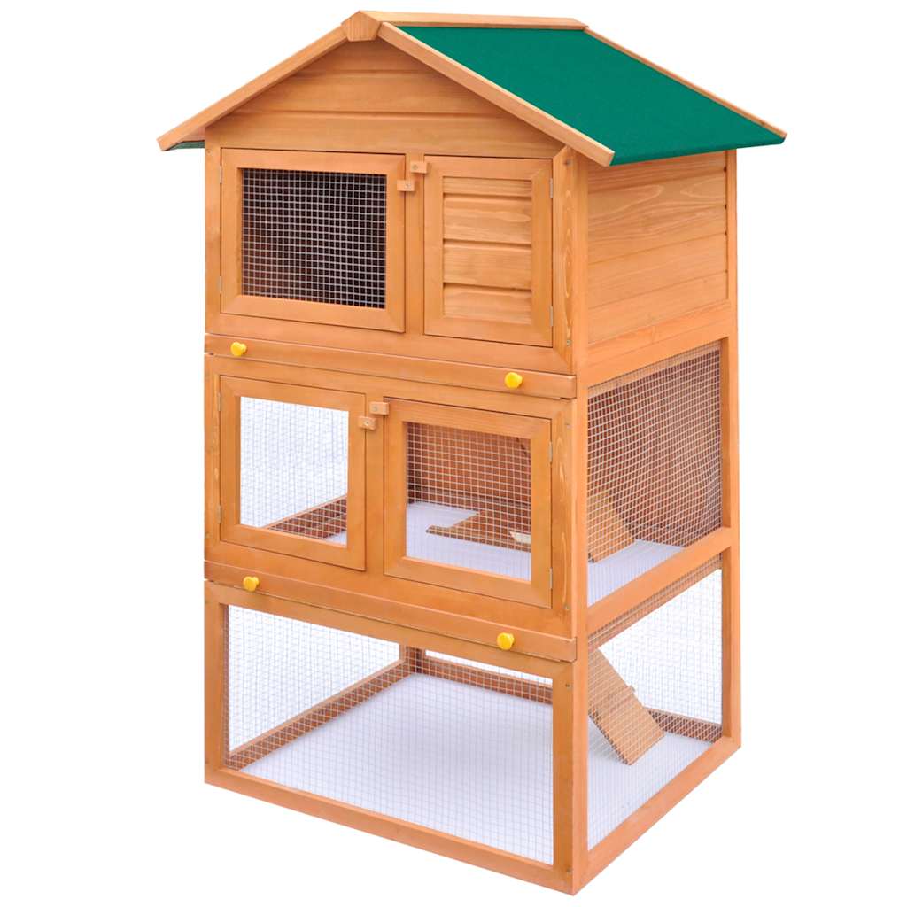 Rabbit Hutch Small Animal House 3-Tier Wood