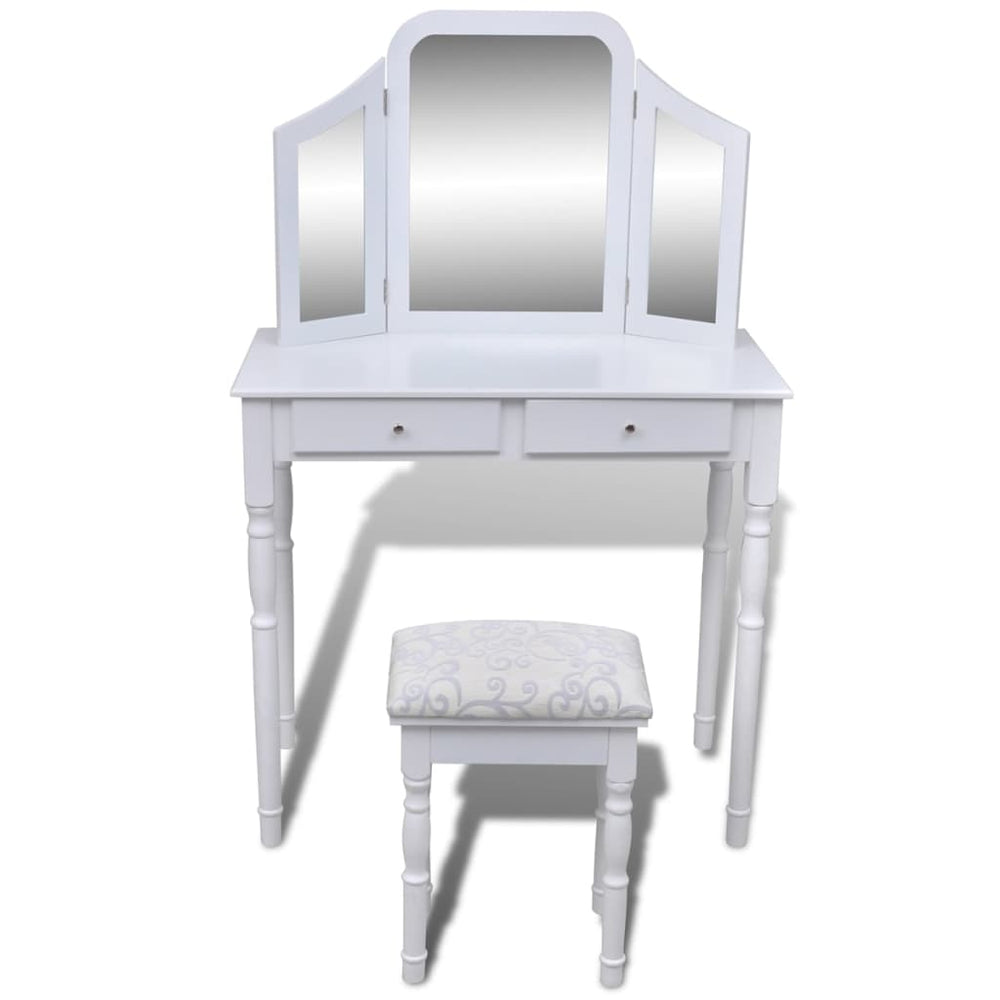 vidaXL Dressing Table with 3-in-1 Mirror and Stool 2 Drawers White