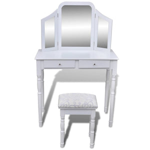 vidaXL Dressing Table with 3-in-1 Mirror and Stool 2 Drawers White