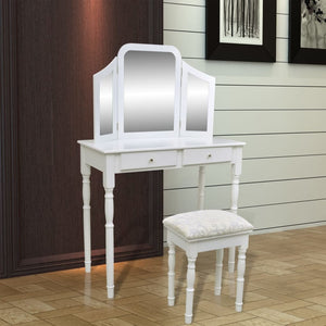 vidaXL Dressing Table with 3-in-1 Mirror and Stool 2 Drawers White