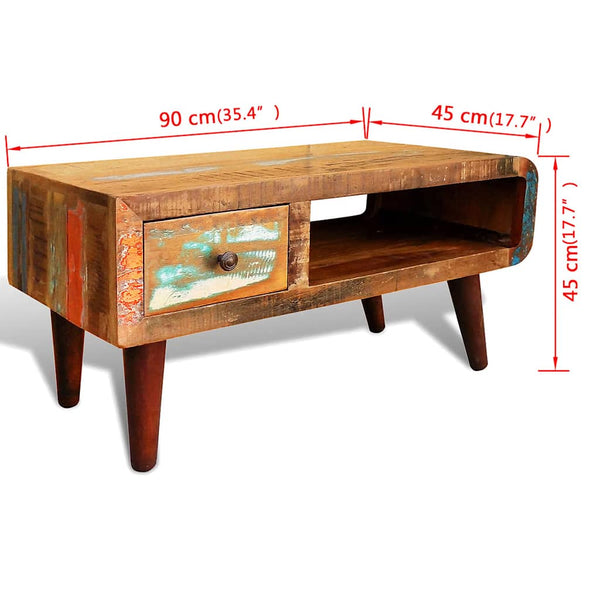 vidaXL Coffee Table with Rounded Side & 1 Drawer Reclaimed Wood