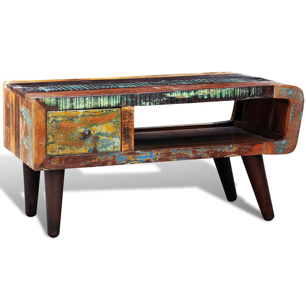 vidaXL Coffee Table with Rounded Side & 1 Drawer Reclaimed Wood