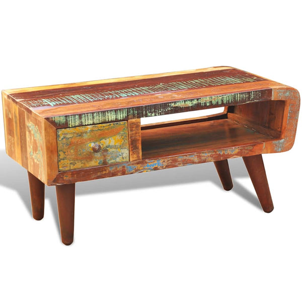vidaXL Coffee Table with Rounded Side & 1 Drawer Reclaimed Wood