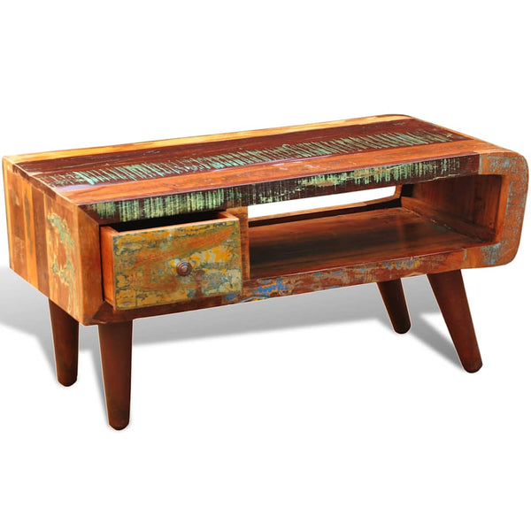 vidaXL Coffee Table with Rounded Side & 1 Drawer Reclaimed Wood