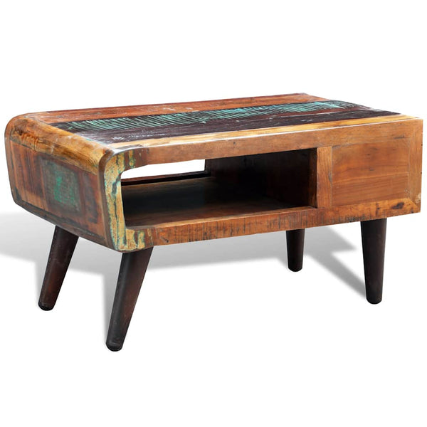 vidaXL Coffee Table with Rounded Side & 1 Drawer Reclaimed Wood