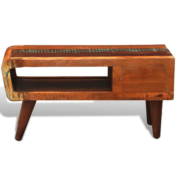 vidaXL Coffee Table with Rounded Side & 1 Drawer Reclaimed Wood