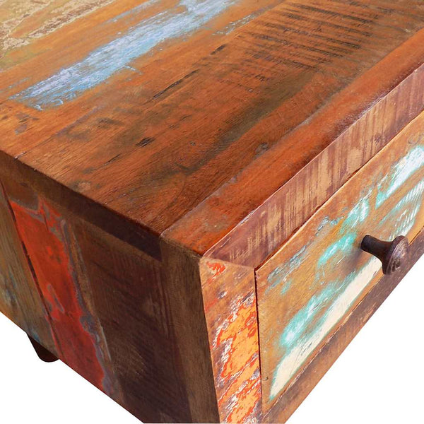 vidaXL Coffee Table with Rounded Side & 1 Drawer Reclaimed Wood
