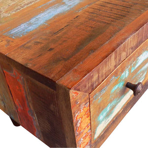 vidaXL Coffee Table with Rounded Side & 1 Drawer Reclaimed Wood