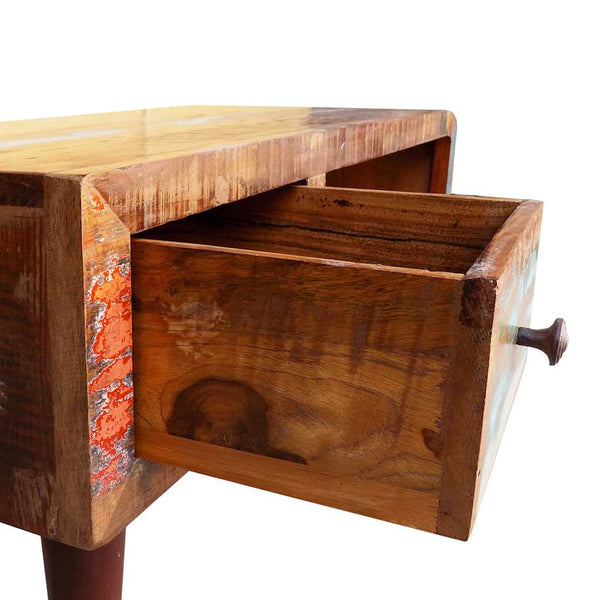 vidaXL Coffee Table with Rounded Side & 1 Drawer Reclaimed Wood
