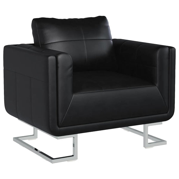 vidaXL Cube Armchair with Chrome Legs Black Artificial Leather