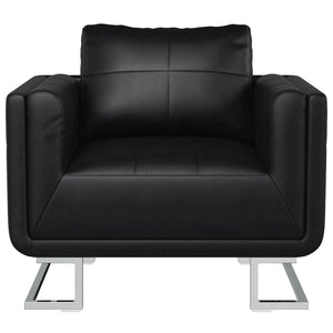 vidaXL Cube Armchair with Chrome Legs Black Artificial Leather