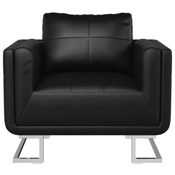 vidaXL Cube Armchair with Chrome Legs Black Artificial Leather