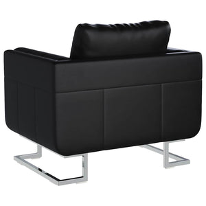 vidaXL Cube Armchair with Chrome Legs Black Artificial Leather