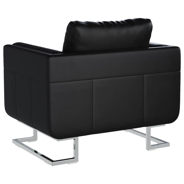 vidaXL Cube Armchair with Chrome Legs Black Artificial Leather