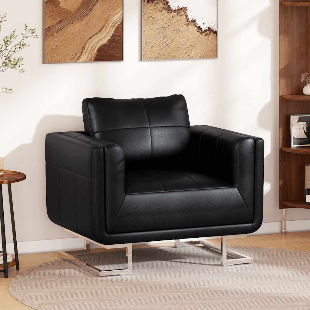 vidaXL Cube Armchair with Chrome Legs Black Artificial Leather