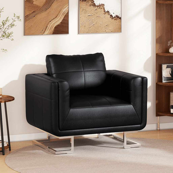vidaXL Cube Armchair with Chrome Legs Black Artificial Leather