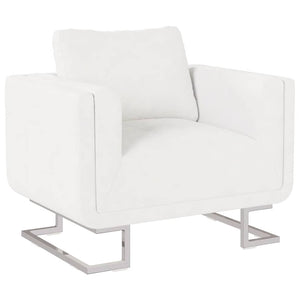 vidaXL Cube Armchair with Chrome Legs White Faux Leather