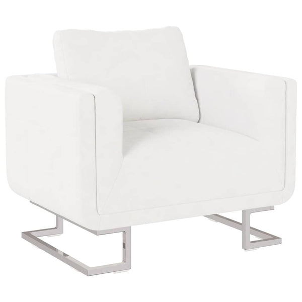 vidaXL Cube Armchair with Chrome Legs White Faux Leather