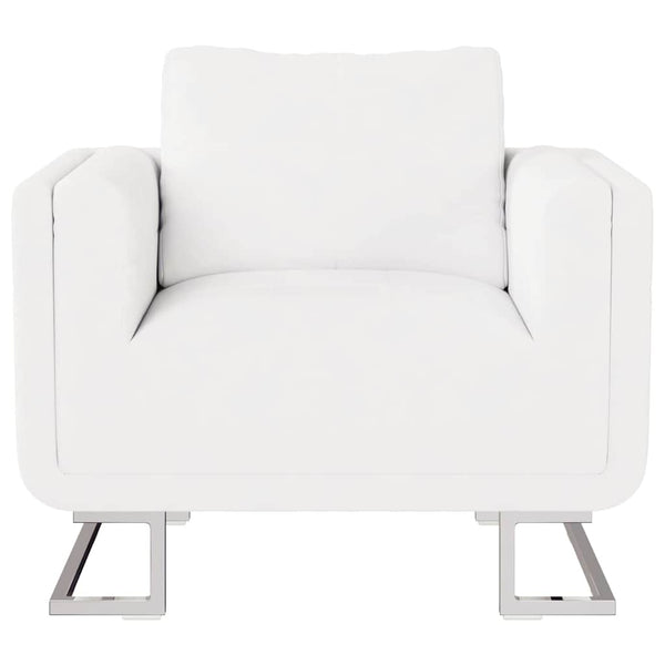 vidaXL Cube Armchair with Chrome Legs White Faux Leather