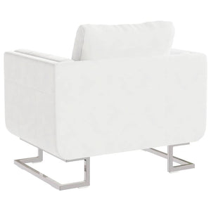 vidaXL Cube Armchair with Chrome Legs White Faux Leather