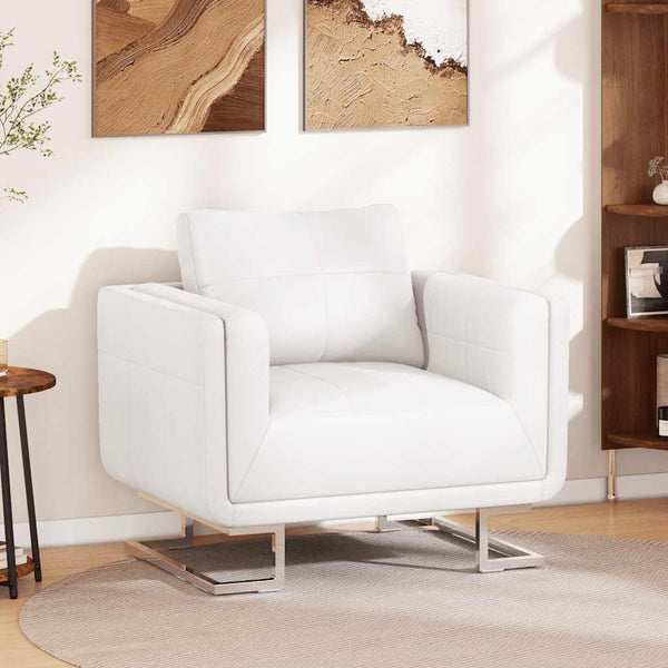 vidaXL Cube Armchair with Chrome Legs White Faux Leather
