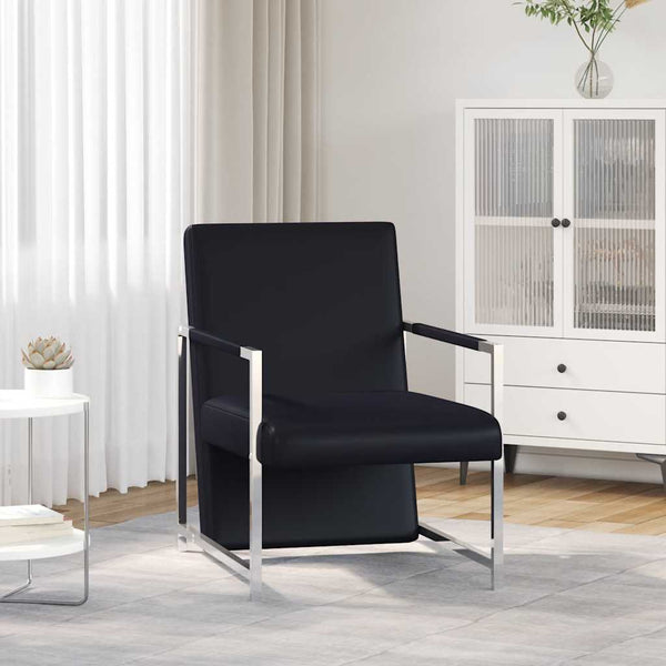vidaXL Armchair with Chrome Legs Black Faux Leather