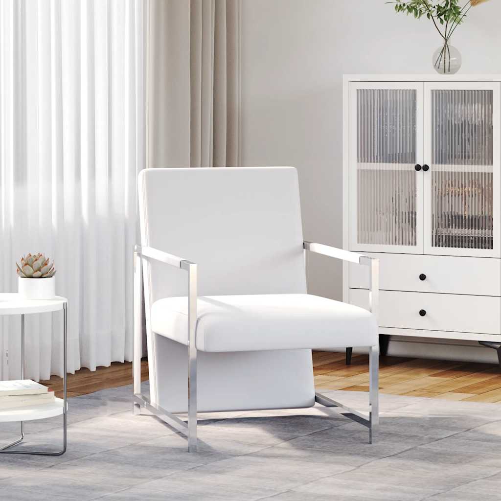 vidaXL Armchair with Chrome-plated Legs White Faux Leather
