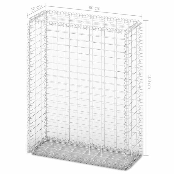 vidaXL Gabion Stone Basket with Lids Galvanized Wire 100x80x30 cm