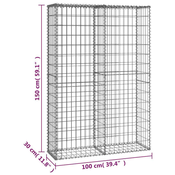 vidaXL Gabion Stone Basket with Lids Galvanized Wire 150x100x30 cm