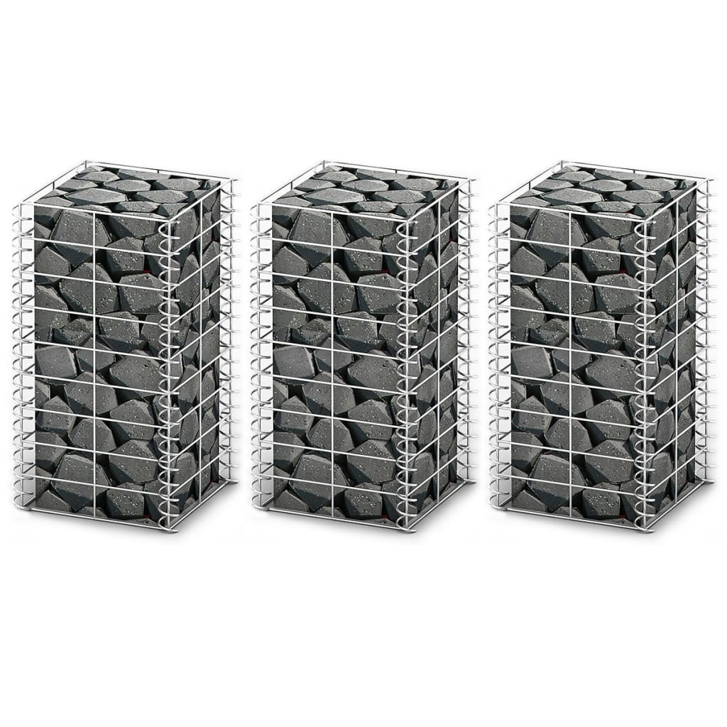 vidaXL Gabion Set 3-Piece Galvanized Wire 25×25×50 cm