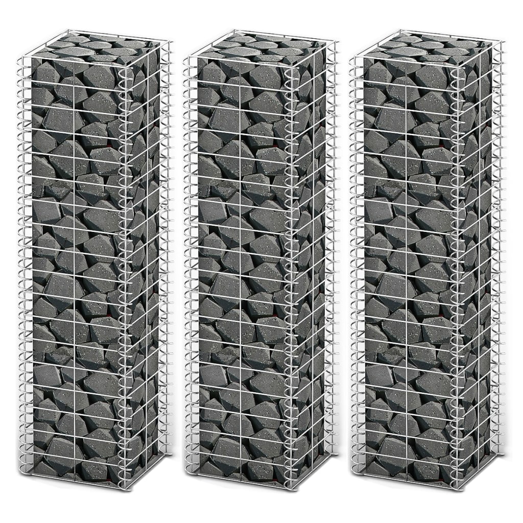 vidaXL Gabion Set 3-Piece Galvanized Wire 25x25x100 cm
