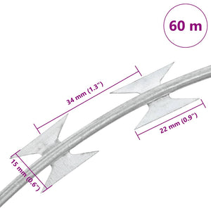 vidaXL Concertina Barbed Wire Razor Wire Galvanised Steel 60 m