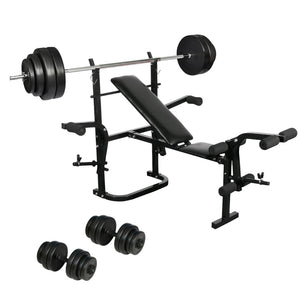 vidaXL Foldable Weight Bench with Barbell Dumbbell Set