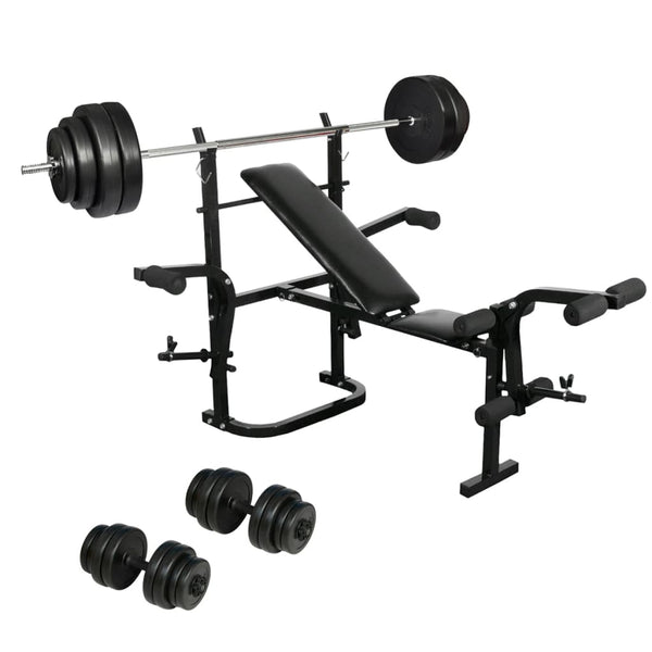 vidaXL Foldable Weight Bench with Barbell Dumbbell Set