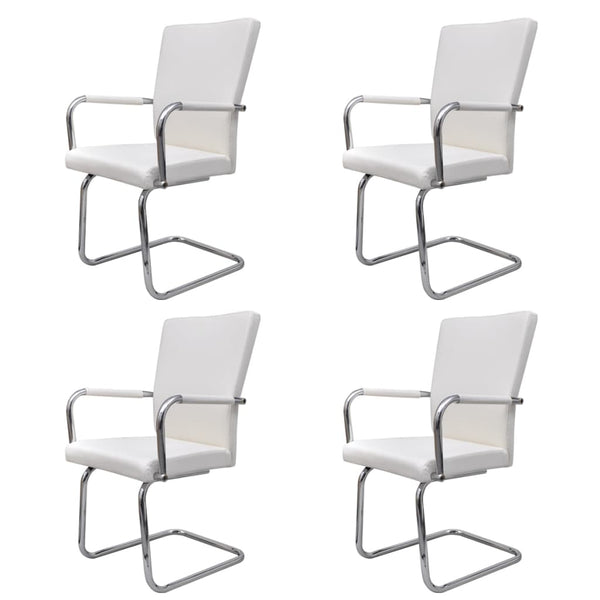 vidaXL Cantilever Chairs 4 pcs. White Faux Leather