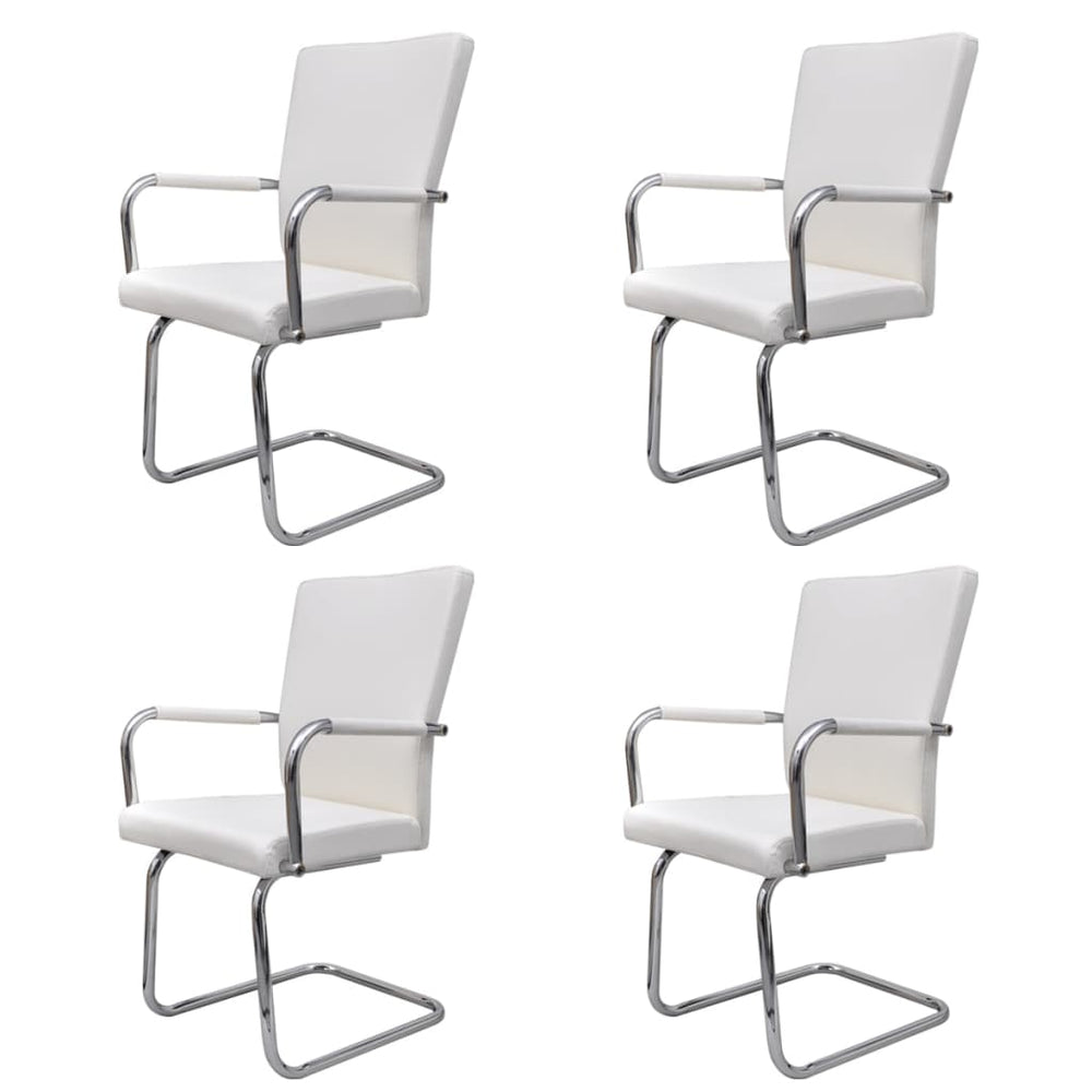 vidaXL Cantilever Chairs 4 pcs. White Faux Leather
