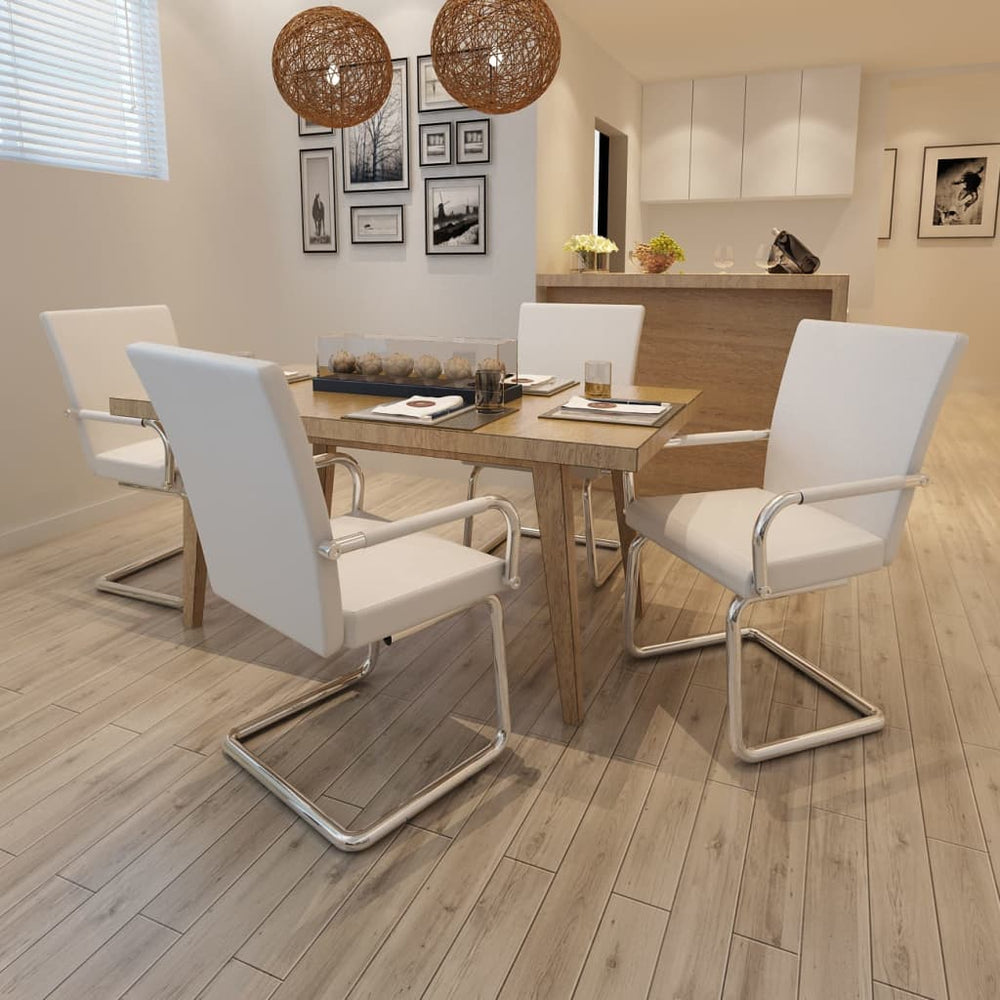 vidaXL Cantilever Chairs 4 pcs. White Faux Leather